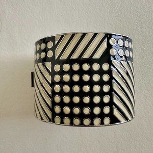 Black and Ivory White Enamel Geo Cuff Bracelet